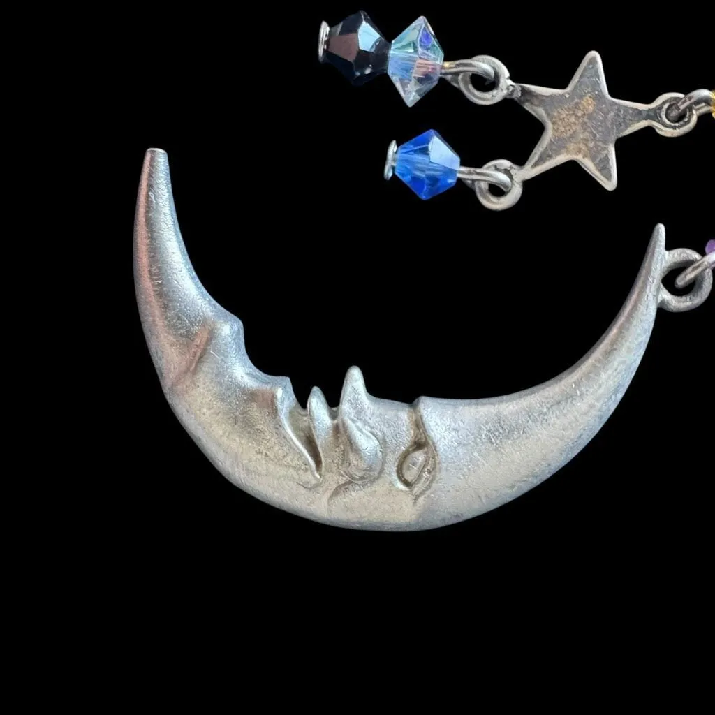 Vintage 90’s Silver Moon And Star Brooch Signed Blue - Image 5