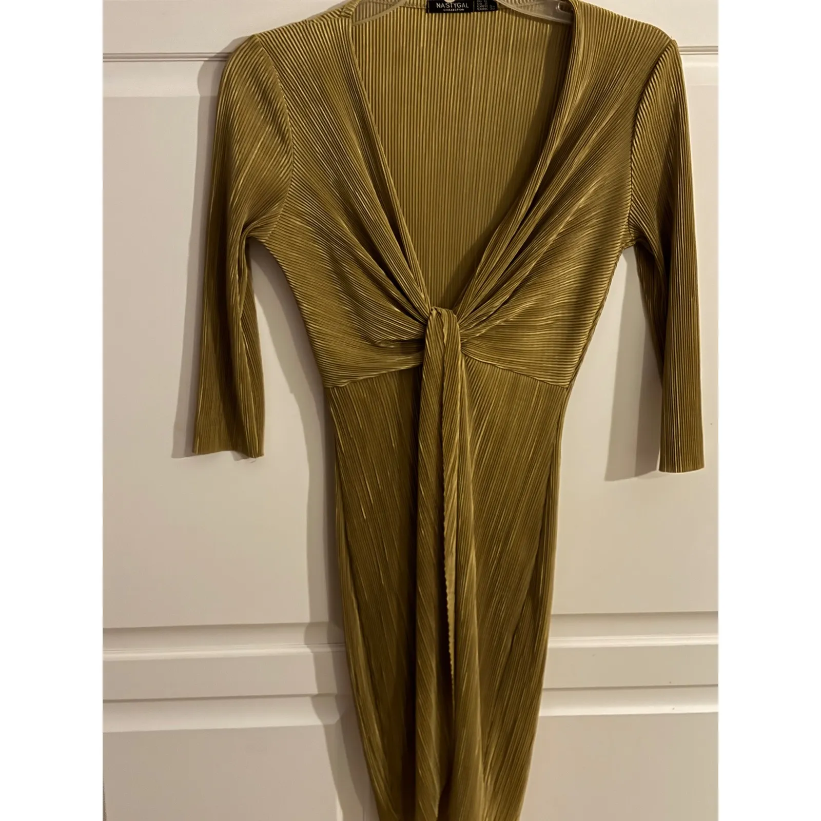 NASTYGAL COLLECTION Gold Plated Pleated Twist Front Dress Long Sleeve Women US 2 - Image 2