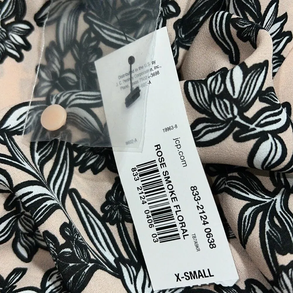 Worthington women’s size XS rose smoke floral blouse bell sleeves ruffles button - Image 4