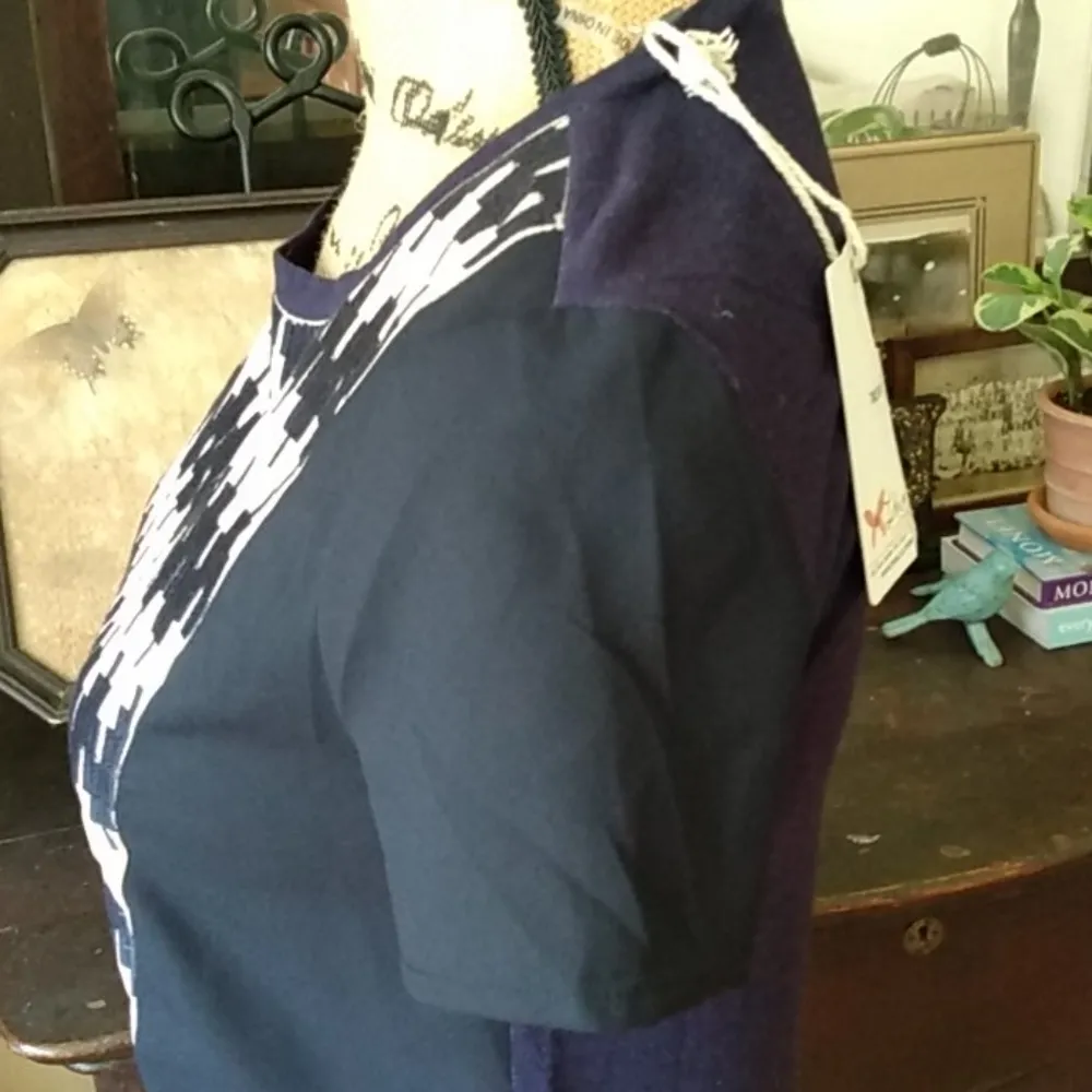 Thml Mixed Media Navy & Cream Panel Blouse NWT - Image 6