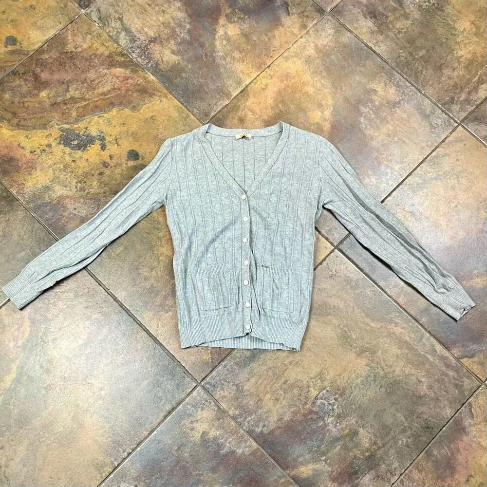 Bonage Gray Half Button Up Front Pockets Cardigan Sweater - Image 5