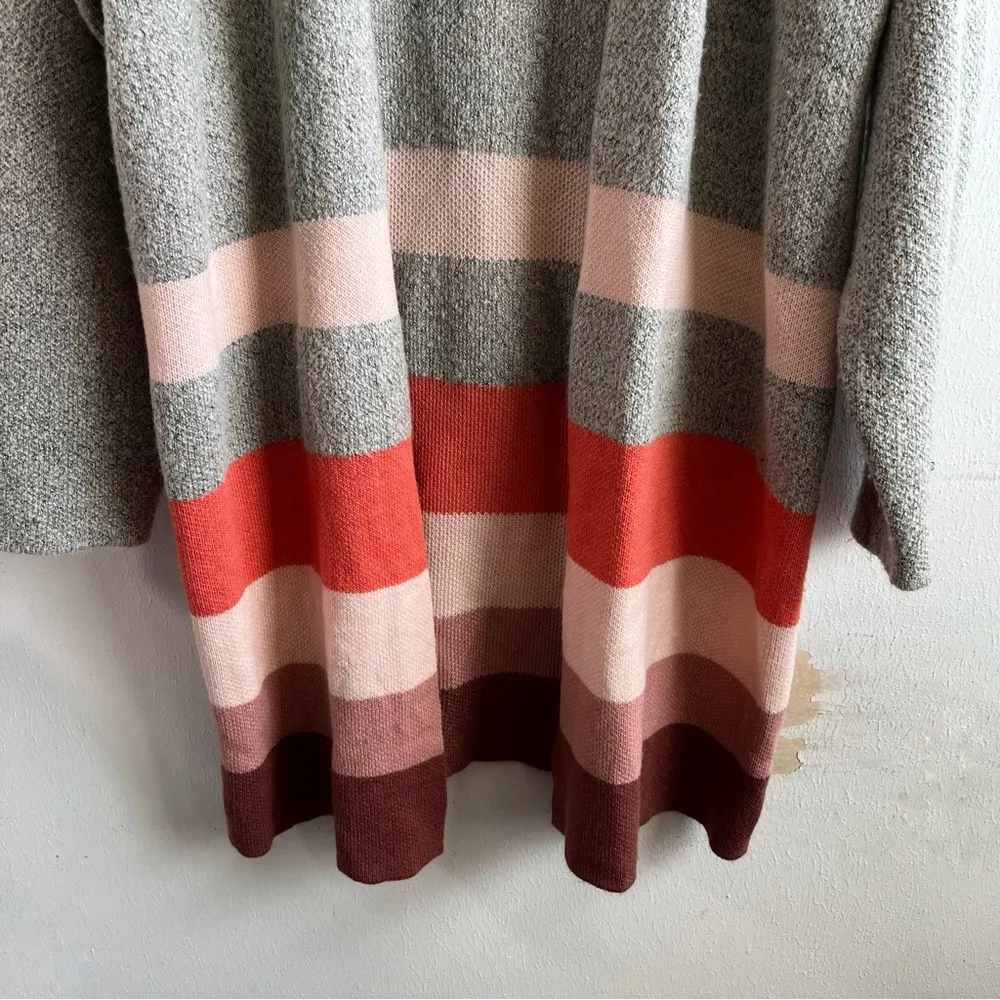 Evri Cardigan Open Front Knit Sweater Grey w/Multicolor Stripes Sz 2X GUC Boho - Image 6