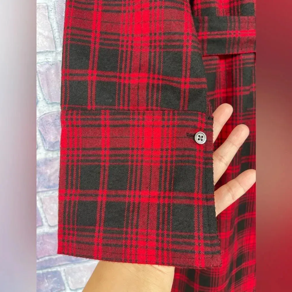 b+ab layered detail plaid belted shirt dress size small Red - Image 10