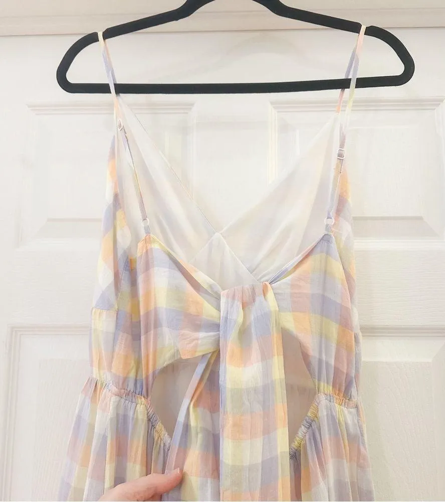 Jessica Simpson Checked Plaid Sleeveless A-Line Midi Dress Pastel Sz Large - Image 7