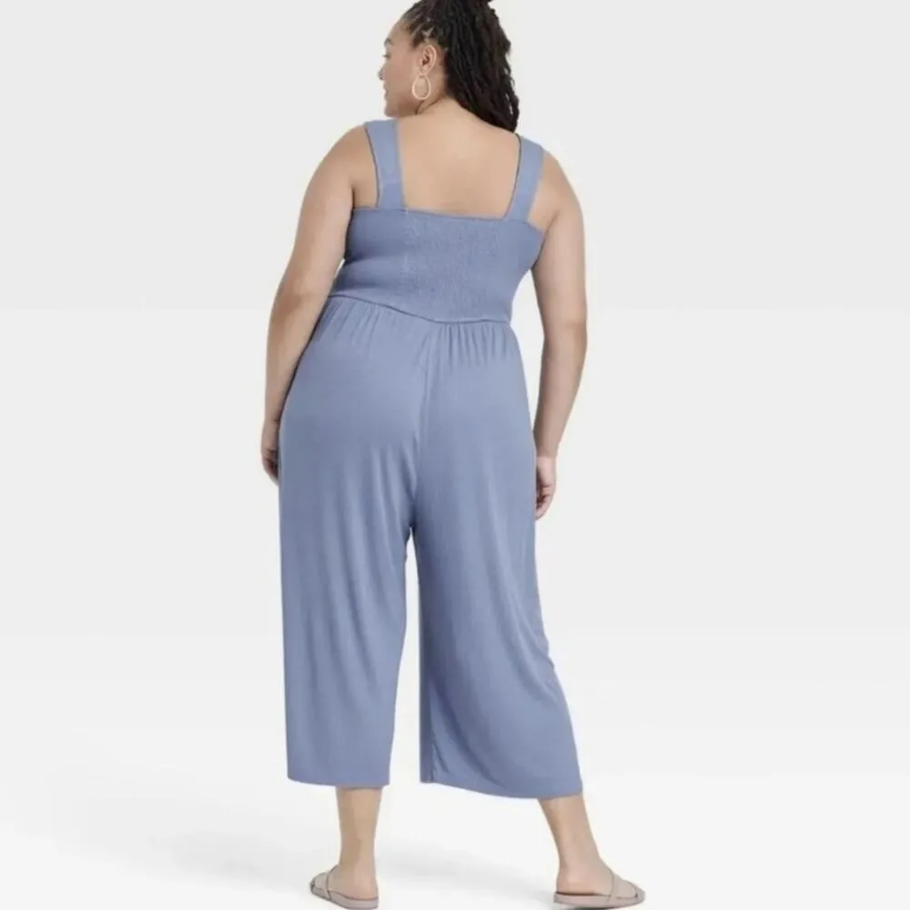 Ava & Viv Pants Jumpsuit Women Size X(US 14W) Gray Sleeveless Wide Leg Cropped - Image 2