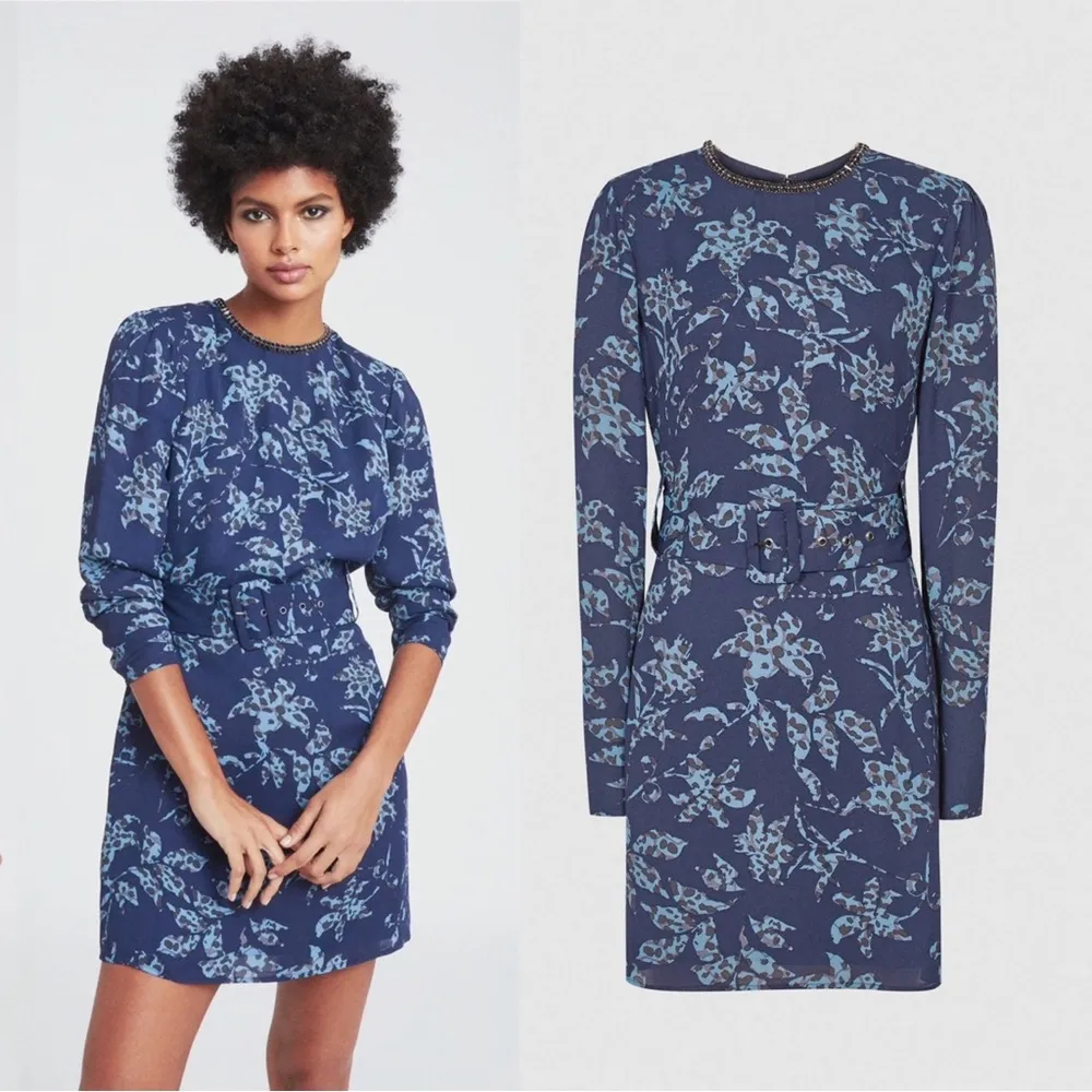 REISS • Melody Printed Dress With Embellished Detail blue floral beaded mini - Image 6