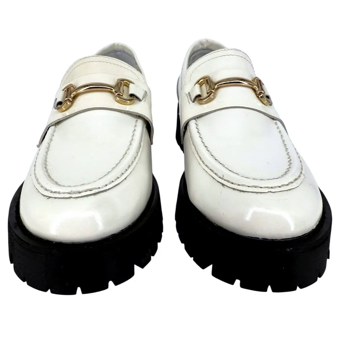 Steve Madden Lando White Leather Lug Sole Loafers Gold Horse bit Hardware Size 9 - Image 7