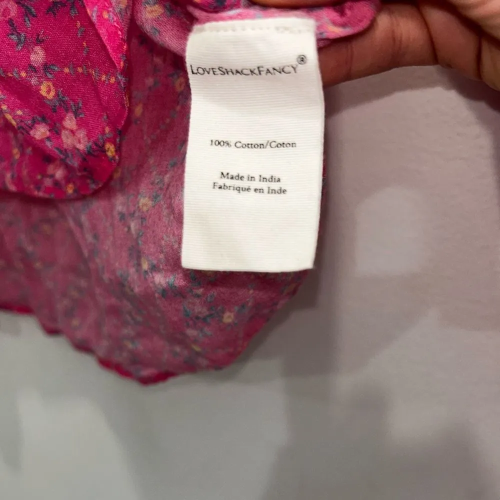 LoveShackFancy Hot Pink Prairie Cotton Peasant Blouse Floral Print Fuschia Berry - Image 7