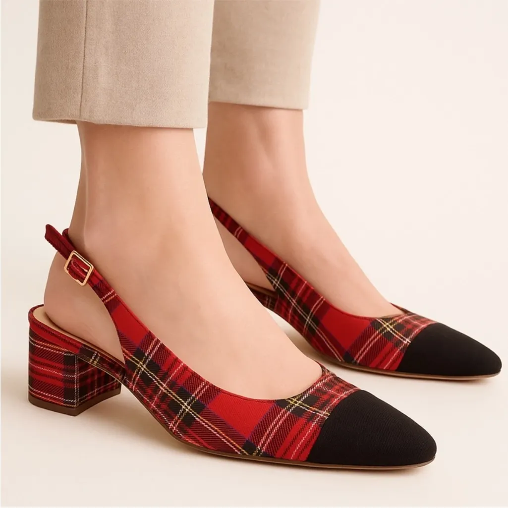 J. CREW Tartan Low Heel Cap Toe Slingbacks Size 8 NEW Christmas Holiday Preppy - Image 6