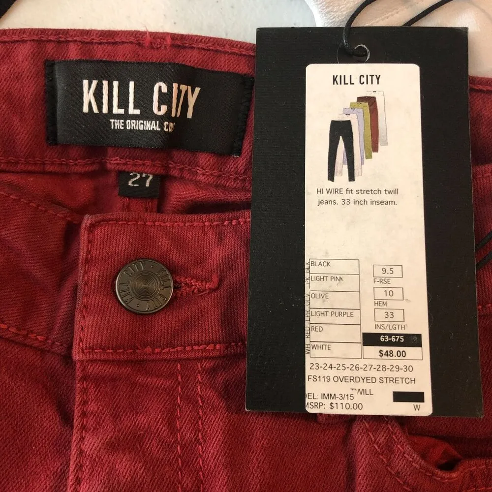 Kill City Hi Wire Womens Red Skinny Jeans Goth Punk Size 27 - Image 4