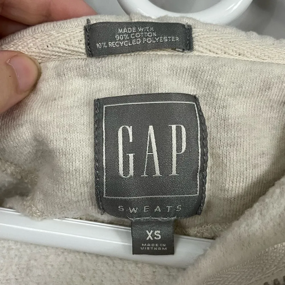 GAP Sweats Essential Fleece Zip Hoodie 3/4 Sleeve Beige Size XS - Image 4