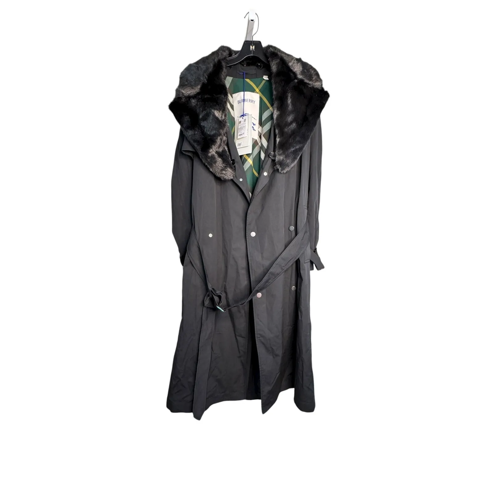 Burberry NWT Kennington Oversized Trench Coat w/Faux Fur Trim in Black Size 12 - Image 2