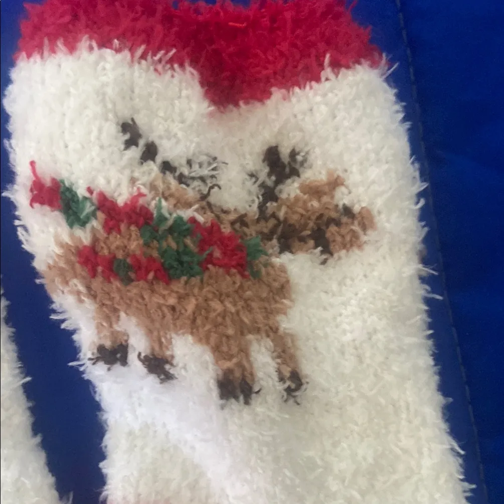 Cozy Fuzzy Reindeer Socks White Size M - Image 3