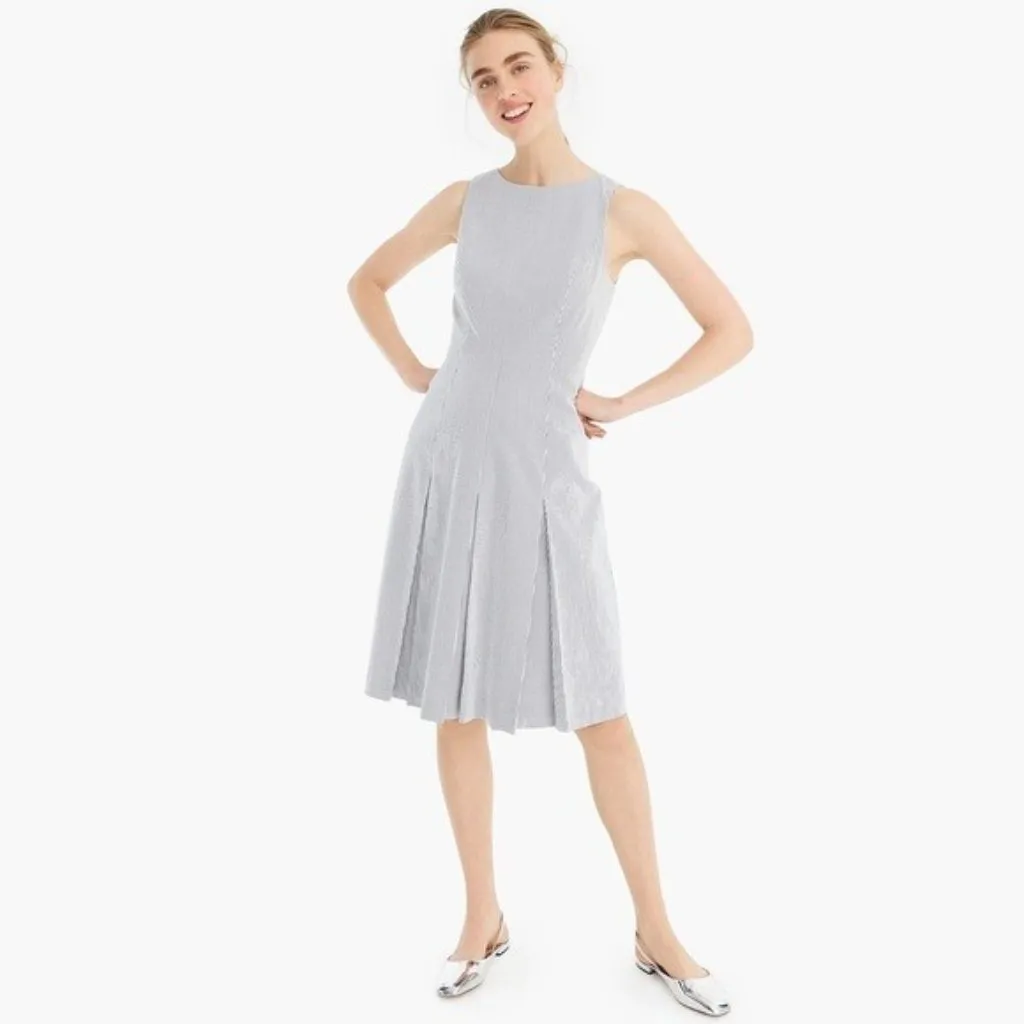 NWT J.Crew Pleated A-line in Blue White Stripe Stretch Seersucker Dress 16 - Image 7