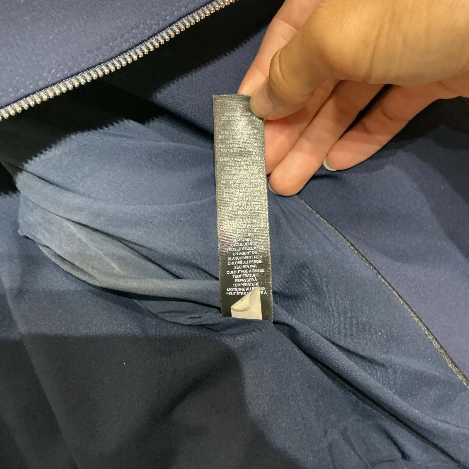 White House Black Market Navy Blue Cropped Moto Jacket Sz 10P - Image 6