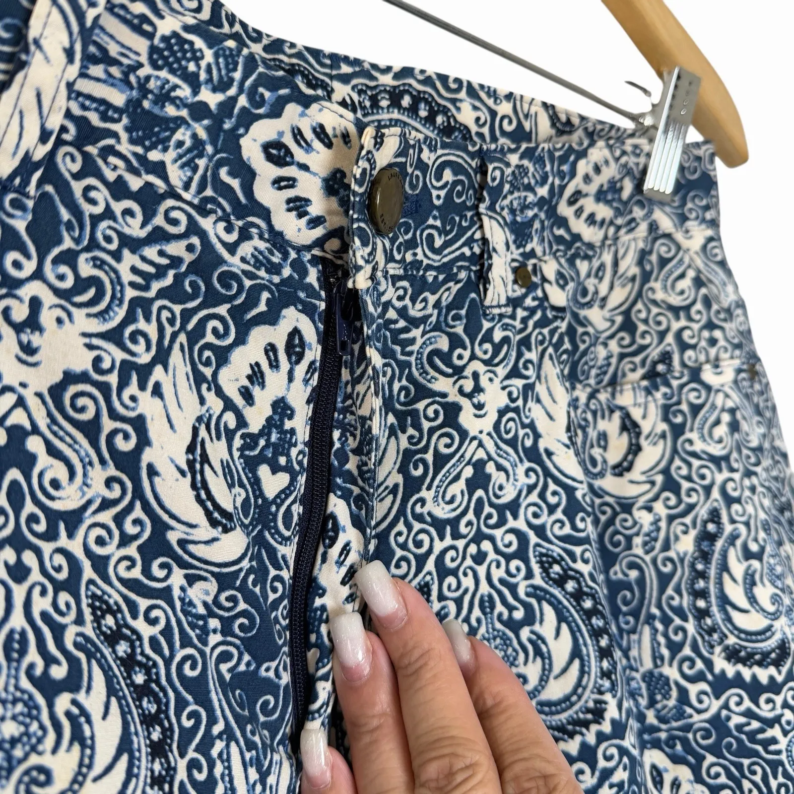 VTG Lauren Ralph Lauren Womens Blue Paisley Cropped Pants Size 8 Preppy Coastal - Image 12