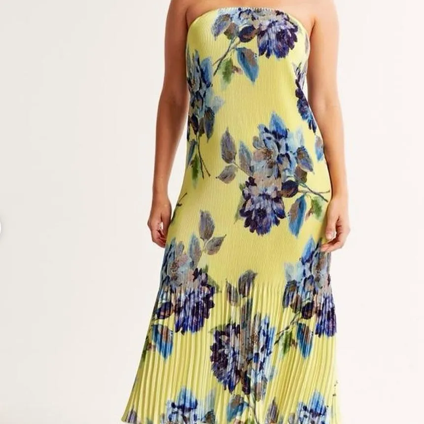 Abercrombie & Fitch Black Pleated‎ Giselle Strapless Dress Size L Floral - Image 3