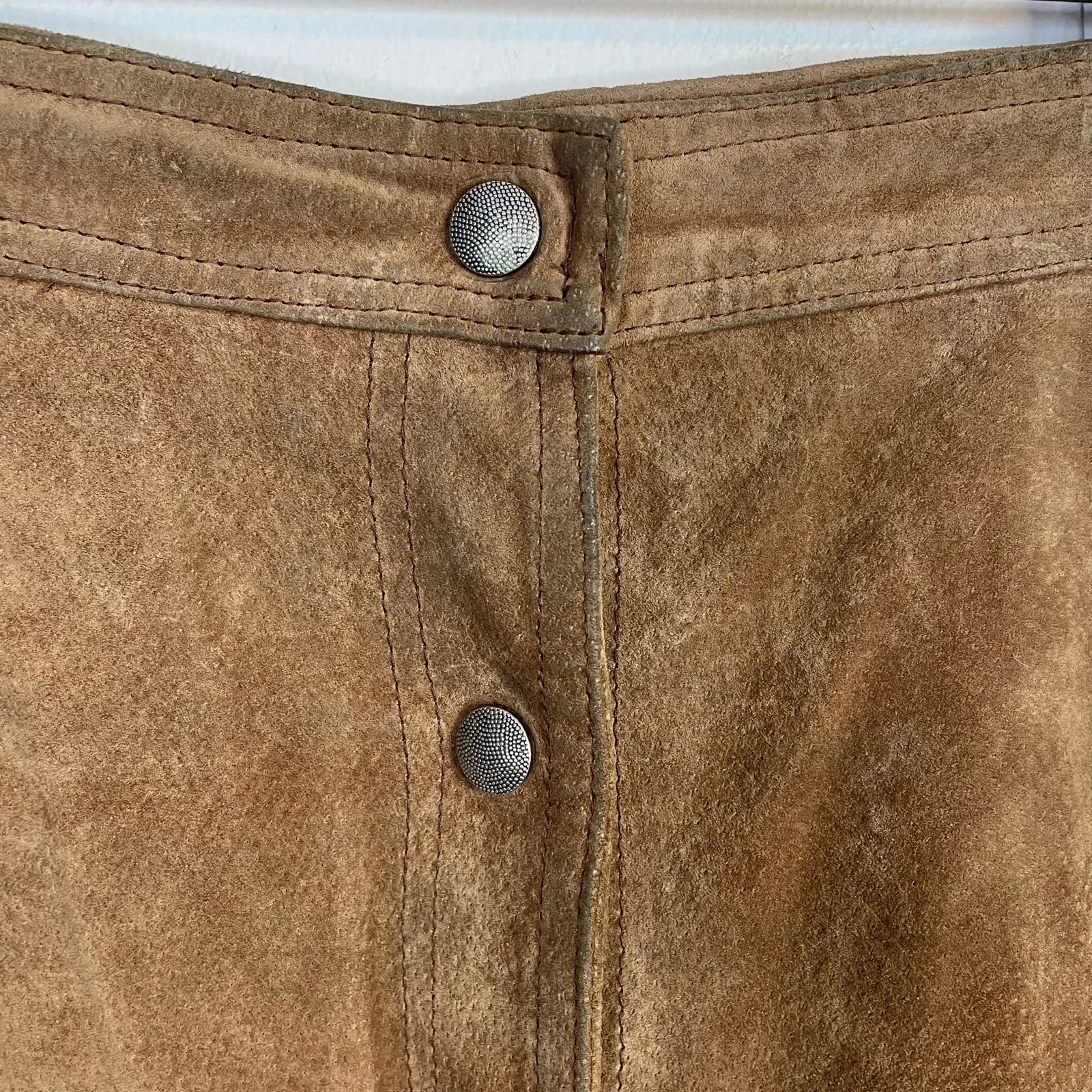 Vintage Tanner Brown Tan Suede Leather Midi A - Image 3