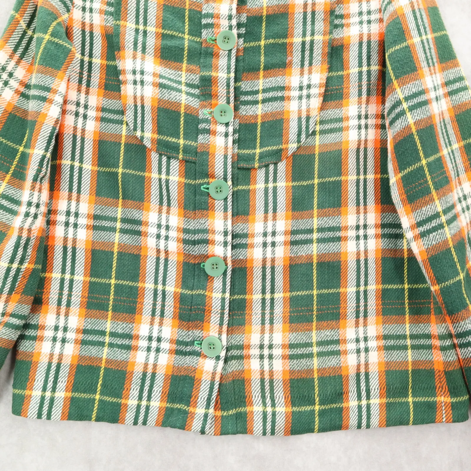 Green Flannel Plaid Long Sleeve Shacket Jacket Western VTG Coat Button Up Small - Image 4