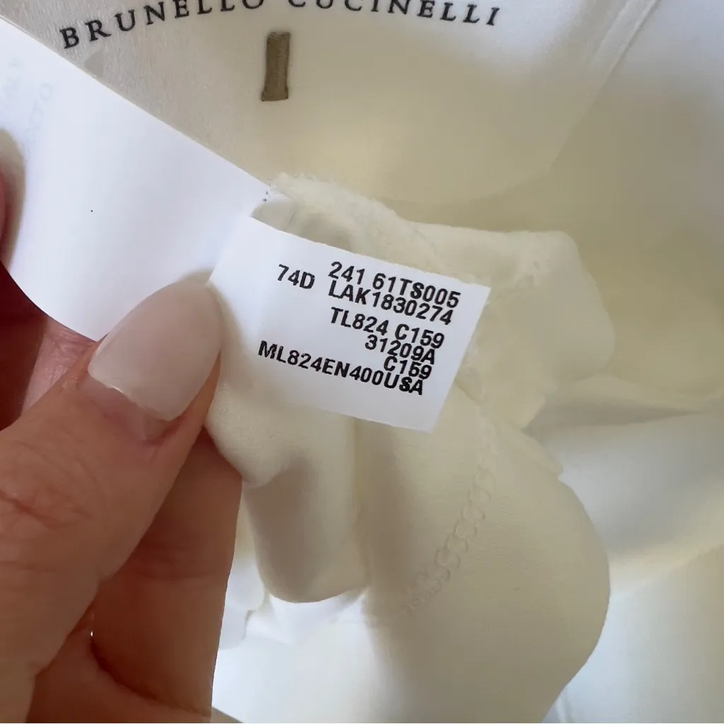 NWT Brunello Cucinelli Tennis Piped Embroidered Cotton-Jersey T-shirt in White - Image 12