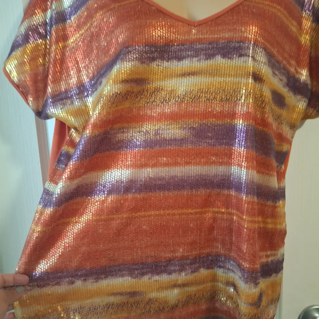 Maurices Sz 1 Striped Multicolor V-Neck Women's Top - Image 6