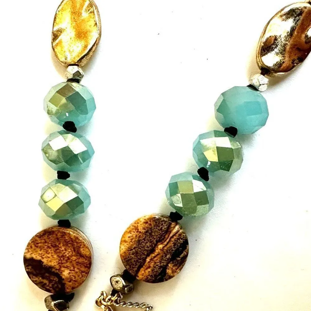 Lucky Brand grey tassel Jasper long pendant arch necklace - Image 9