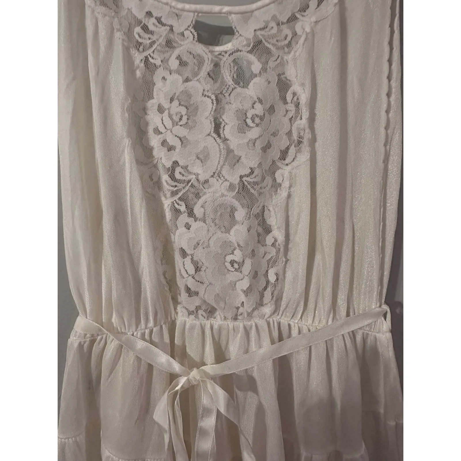 Flair VTG 8714 Nightgown Slip Dress Womens Small Ivory‎ Lace Trim Sleeveless White - Image 5