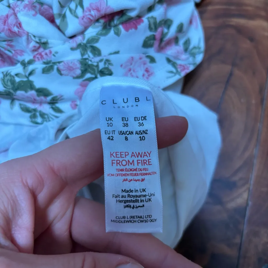 Club L Late Night Pink Floral Print Ruched One Shoulder Midi Dress 6 White - Image 6