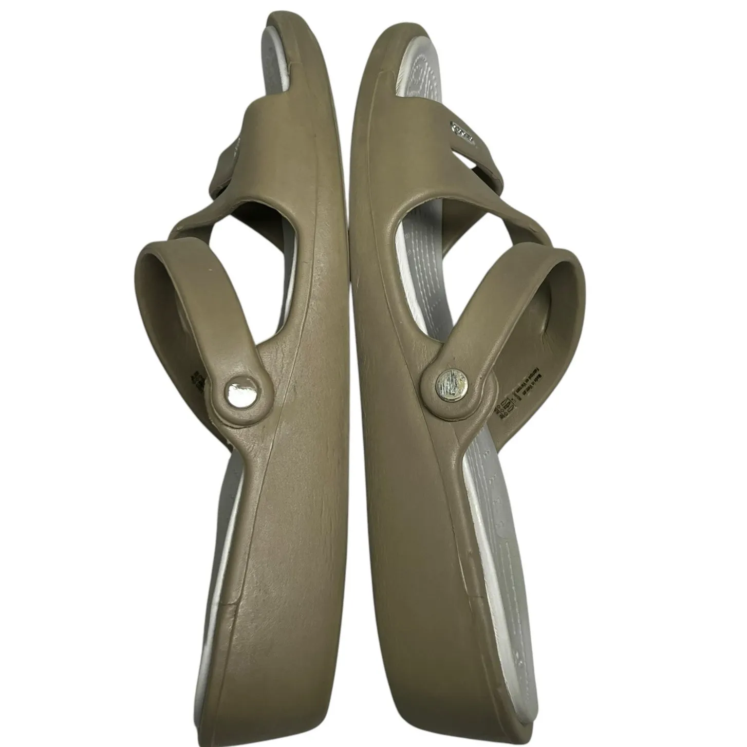 Crocs Shoes Womens 11 Tan Strappy Patricia Wedge Sandals Comfort Slip On Beach - Image 8