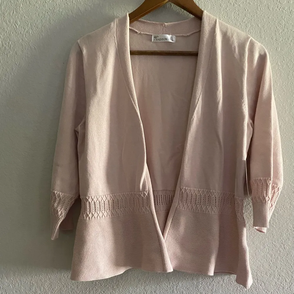 NWT 89th Madison Women Pastel Pink Open Cardigan Office Business Casual M Medium - Image 2