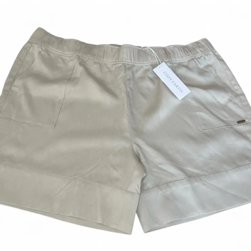 Cozy Earth coastal comfort tan shorts women’s large NEW linen scandi girl - Image 4