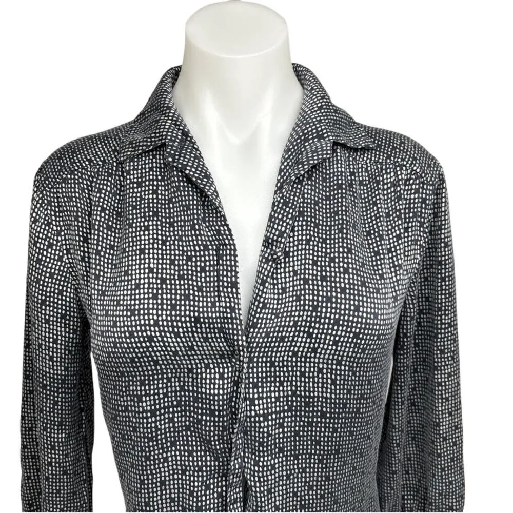 The Limited 100% Silk Gray Geometric Print  Long Sleeve Button Up Shirt Dress 6 - Image 4