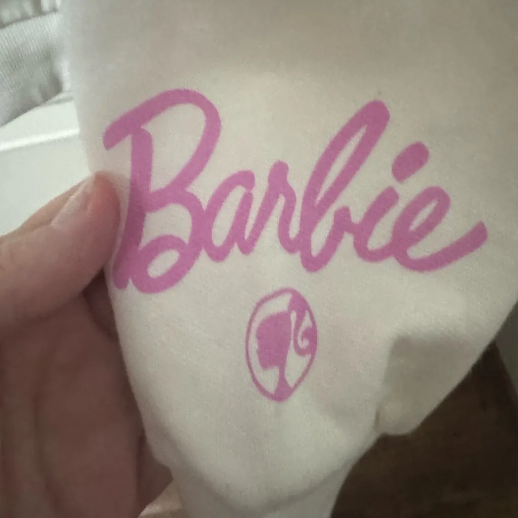 Barbie Cream Sweater with Pink and Blue Graphic Size L - Image 4
