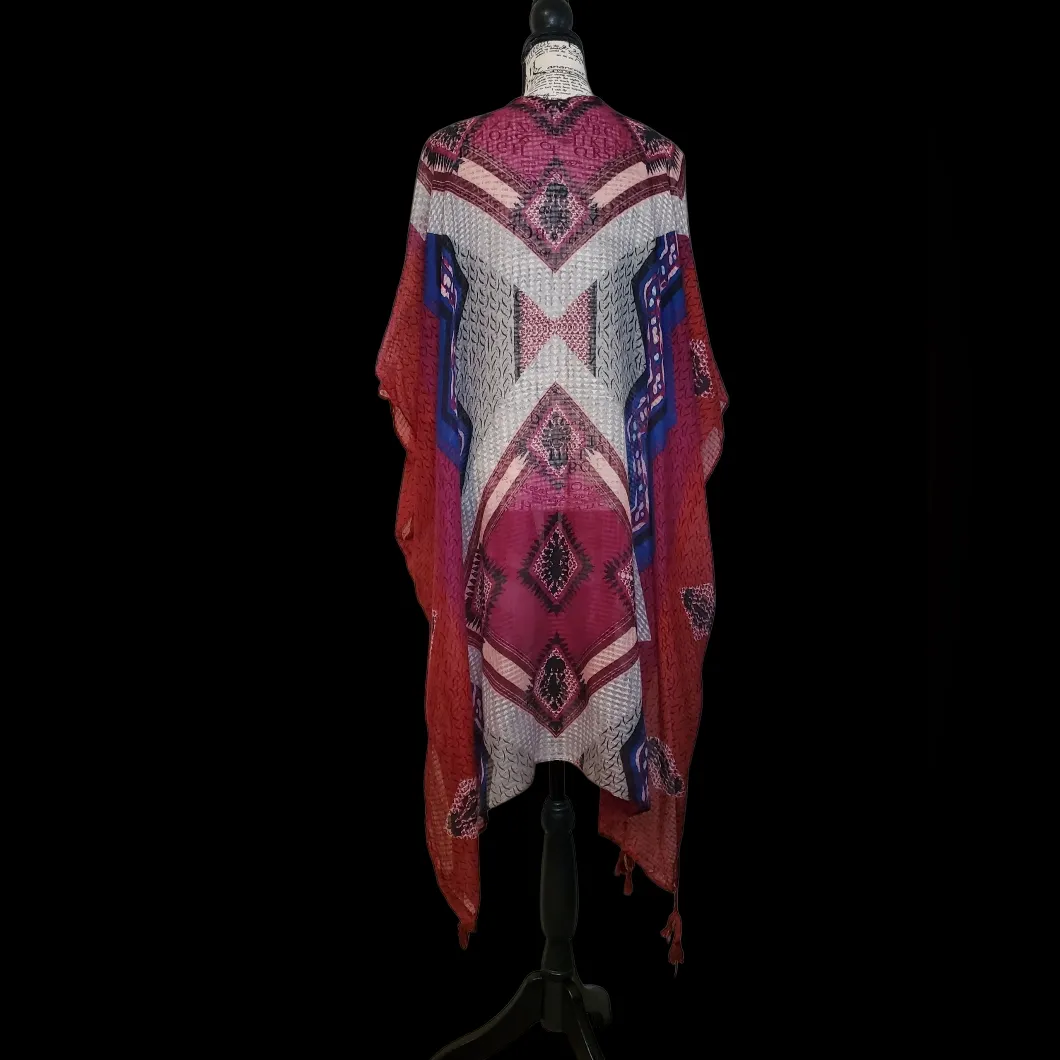 Woven Heart women's kimono or ruana with an abstract geometric and boho Print XL - Image 10