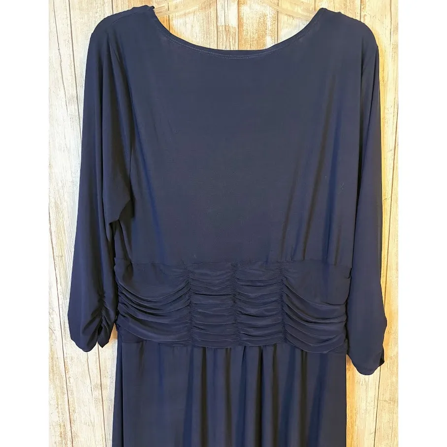 NY Collection Navy A-Line Dress Ruching Waist Sleeves Plus Size 1X NWT - Image 7