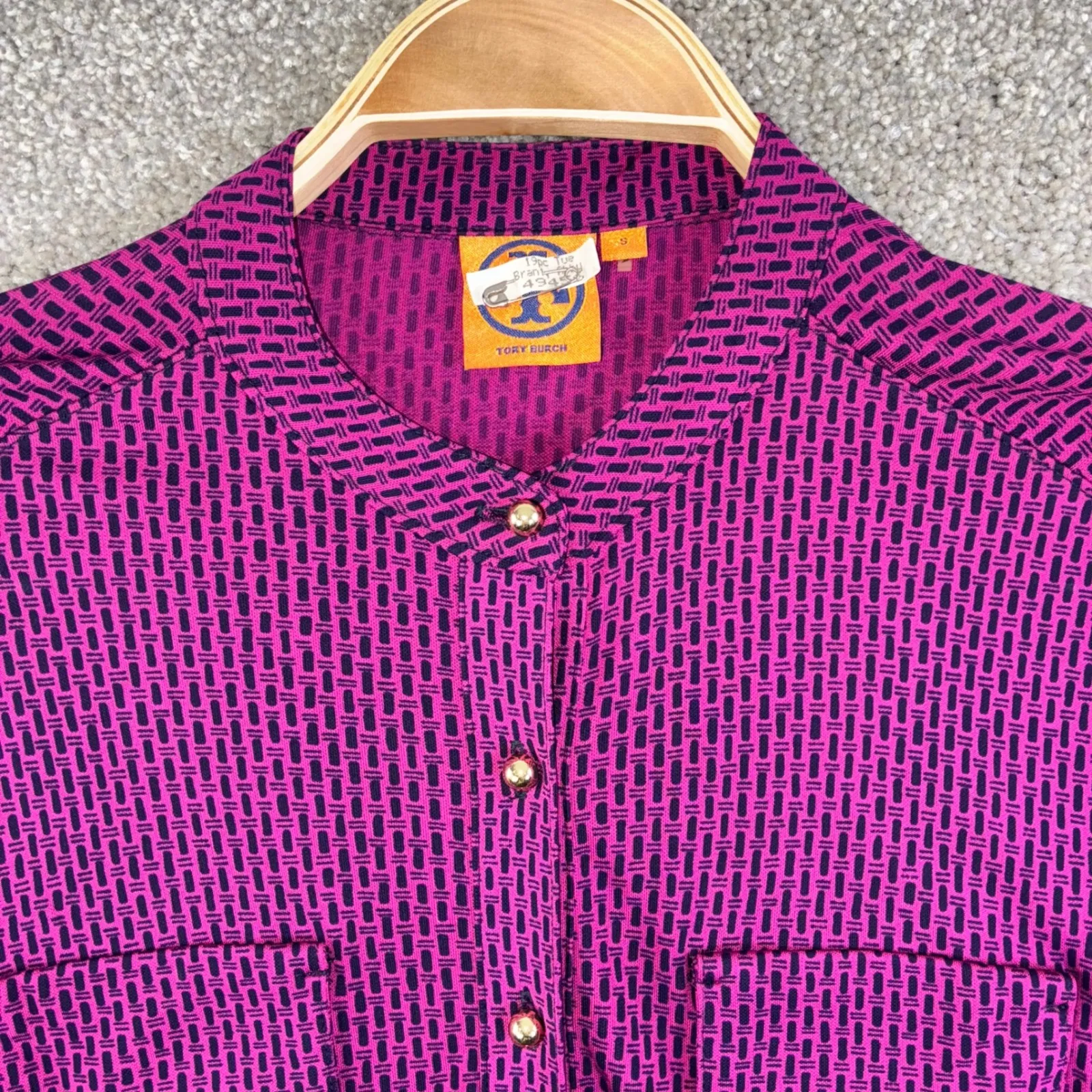 Tory Burch Womens S Dress Purple Geometric Print Button Neck Midi Classic Career - Image 2