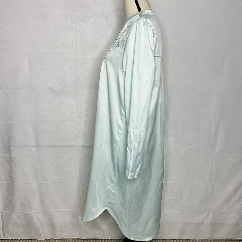 Miss Elaine Nightgown Aqua Satin Embroidered Floral Gown Sz S - Image 5