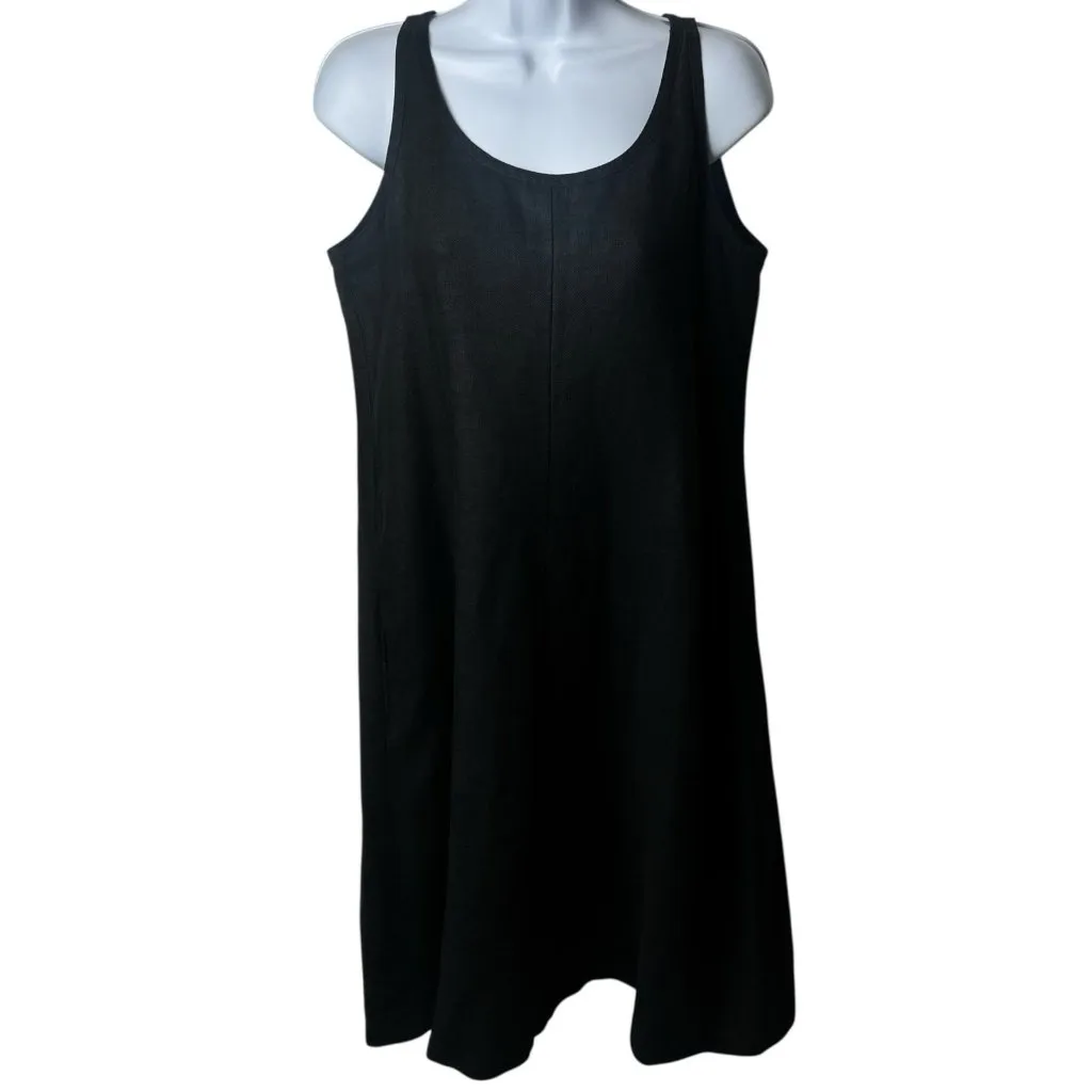 Eileen Fisher Black 100% Organic Linen Sleeveless Midi Dress Minimalist MP - Image 2