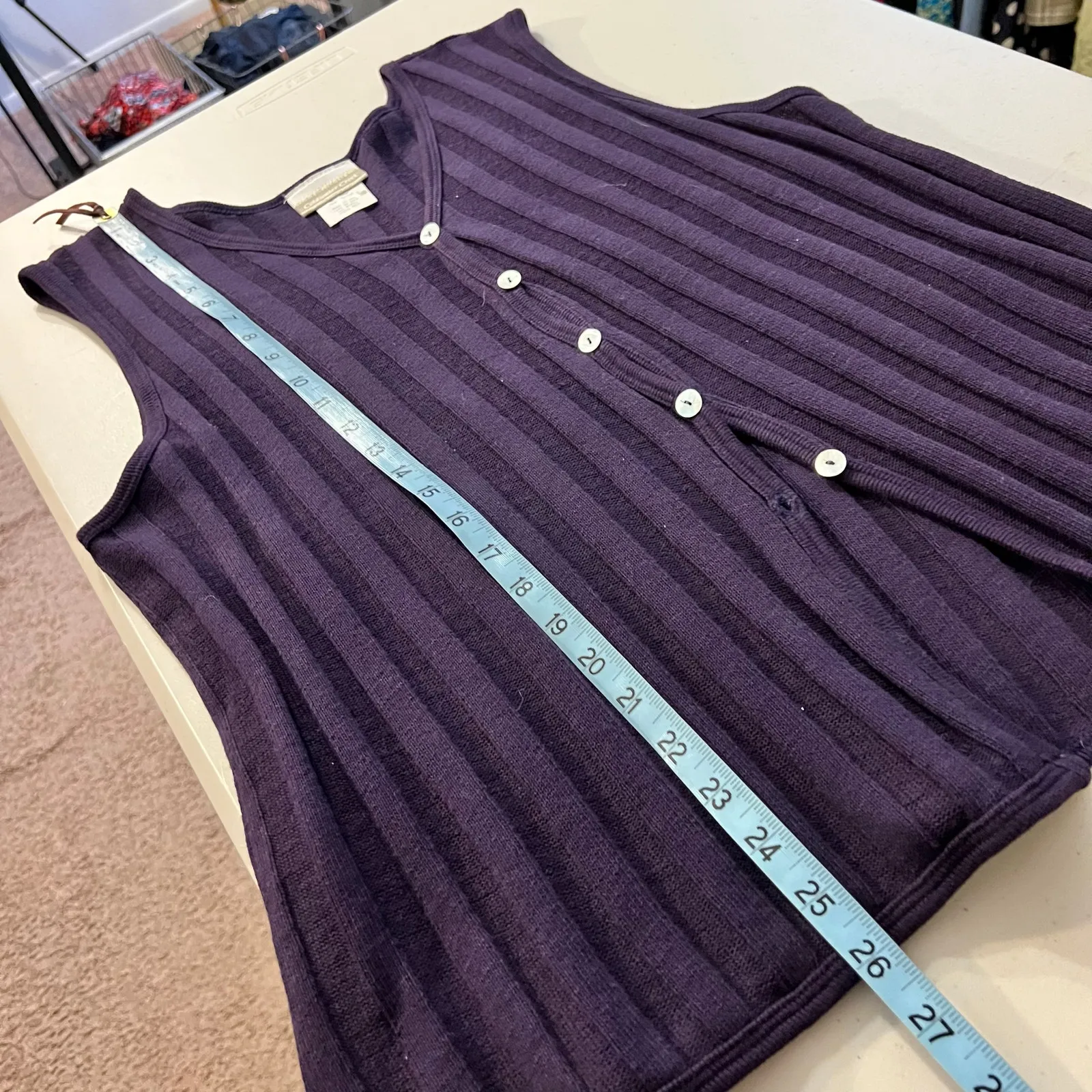 Coldwater Creek Purple 100% Cotton Button Front Sweater Vest Size Large USA Made - Image 8