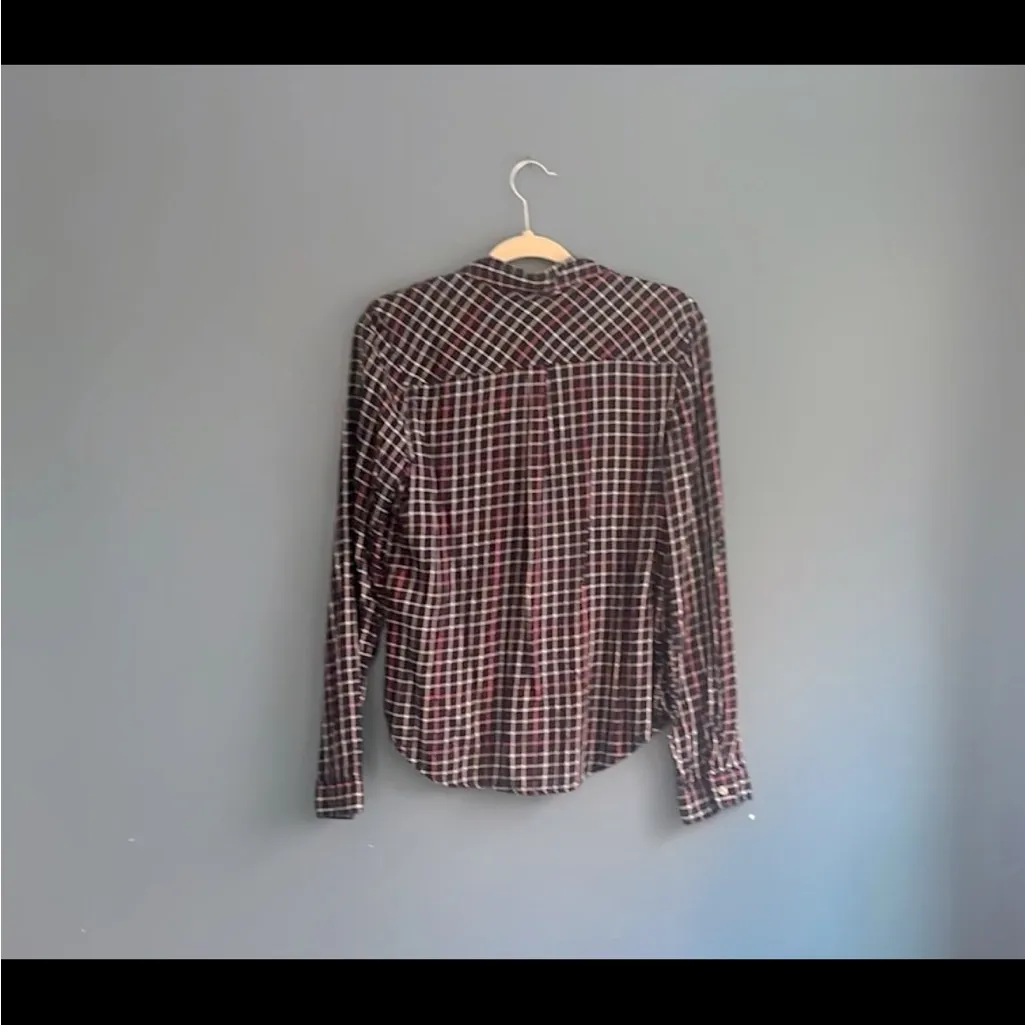 Maurice’s navy pink and yellow plaid button‎ down shirt women’s size M - Image 2