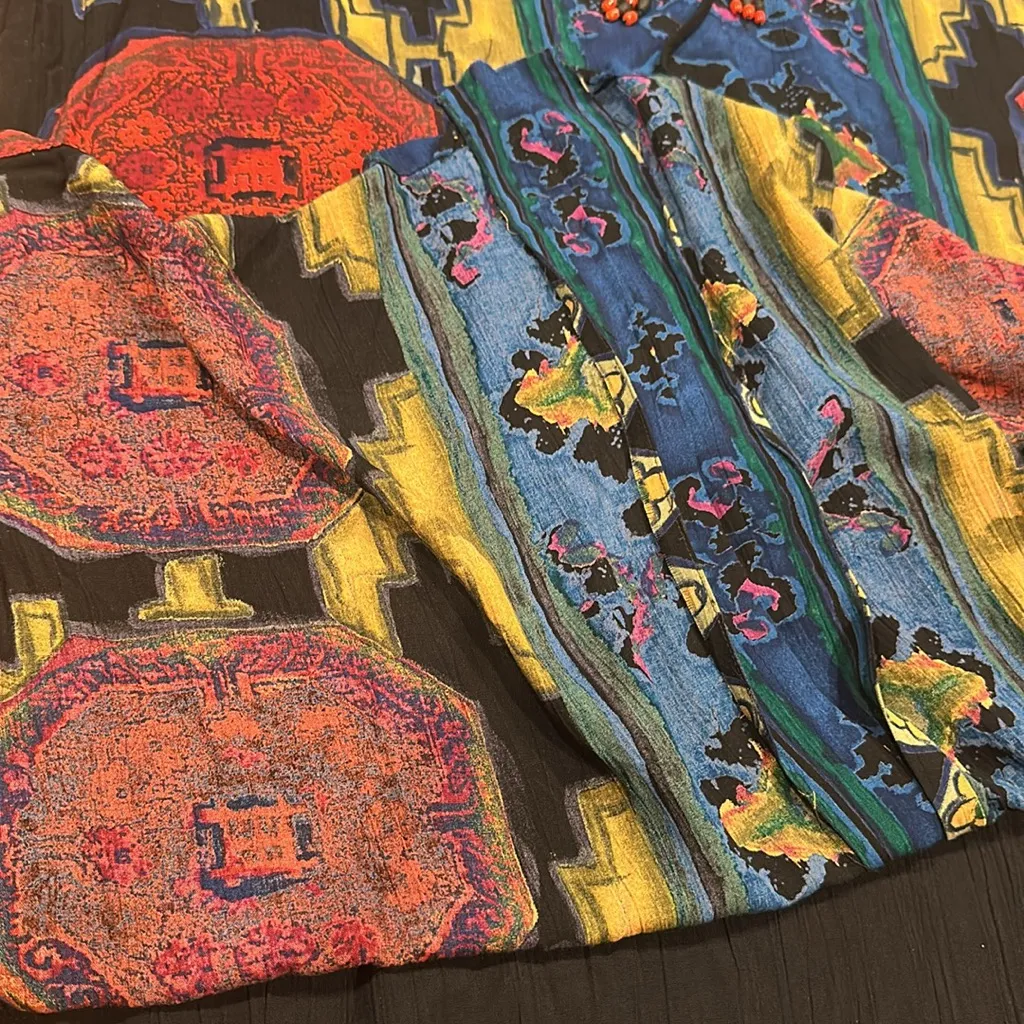 1990’s Carole Little colorful boho bohemian caftan Black Size none - Image 15