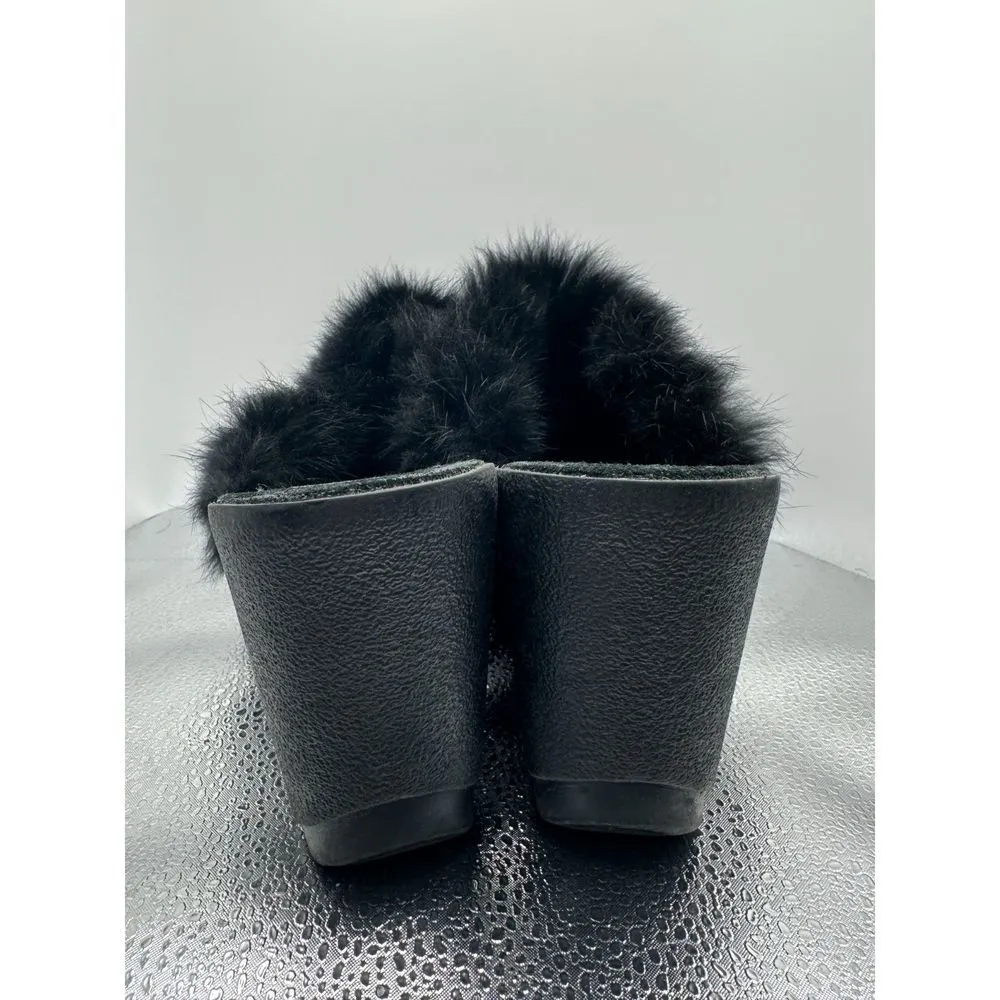 COACH Kaela Black Suede Rabbit Fur Slip On Clogs Mules With Wedge Heels - US 9 - Image 5