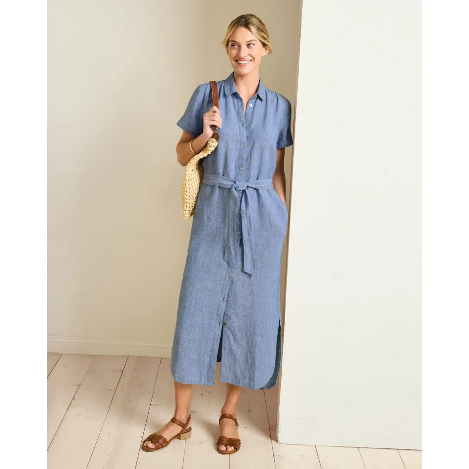 Garnet Hill Darcy Linen Shirtdress Chambray Denim Sky Blue Tie Waist 8 Dress - Image 10