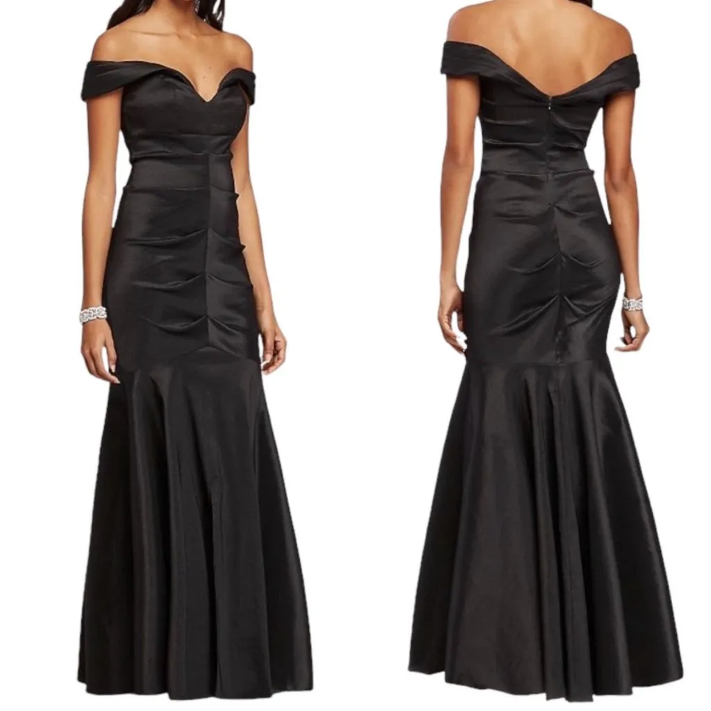 Xscape Off the Shoulder Cap Sleeve Stretch Taffeta Dress Size 2 Black Formal - Image 11