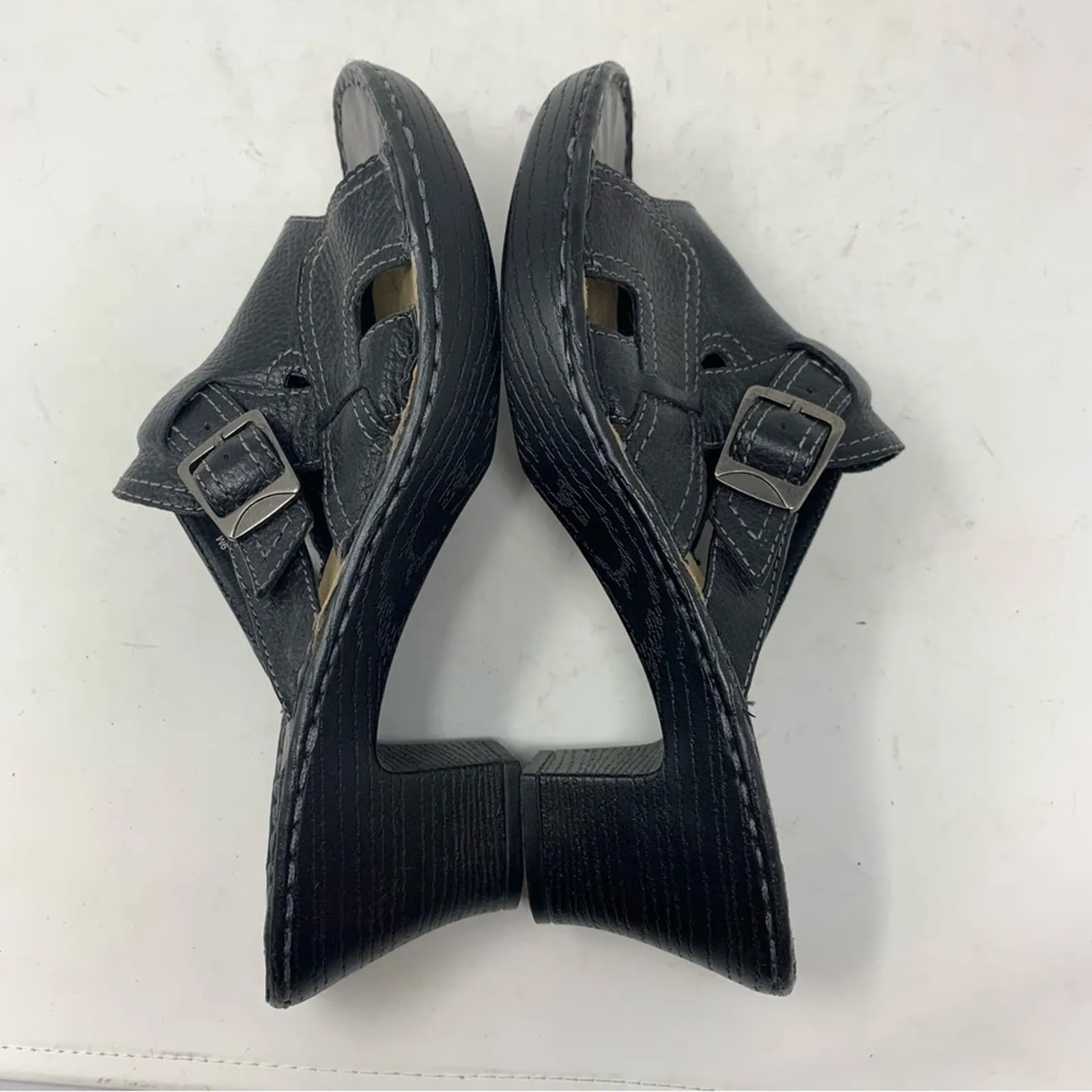 Clarks 81742 Black Leather Open Back Strappy Block Heel Sandals Size 9 - Image 5