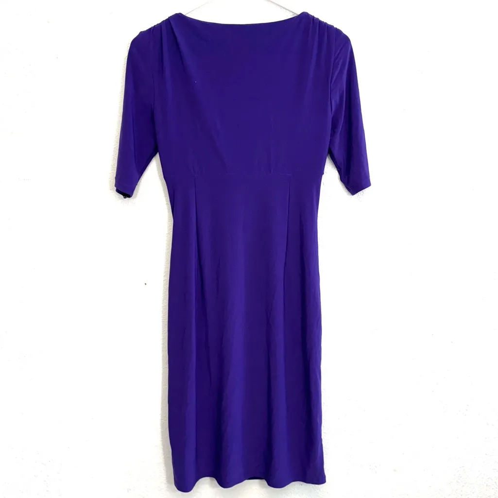 Lauren Ralph Lauren Royal Purple Ruched V-neck Dress Size 2 - Image 2