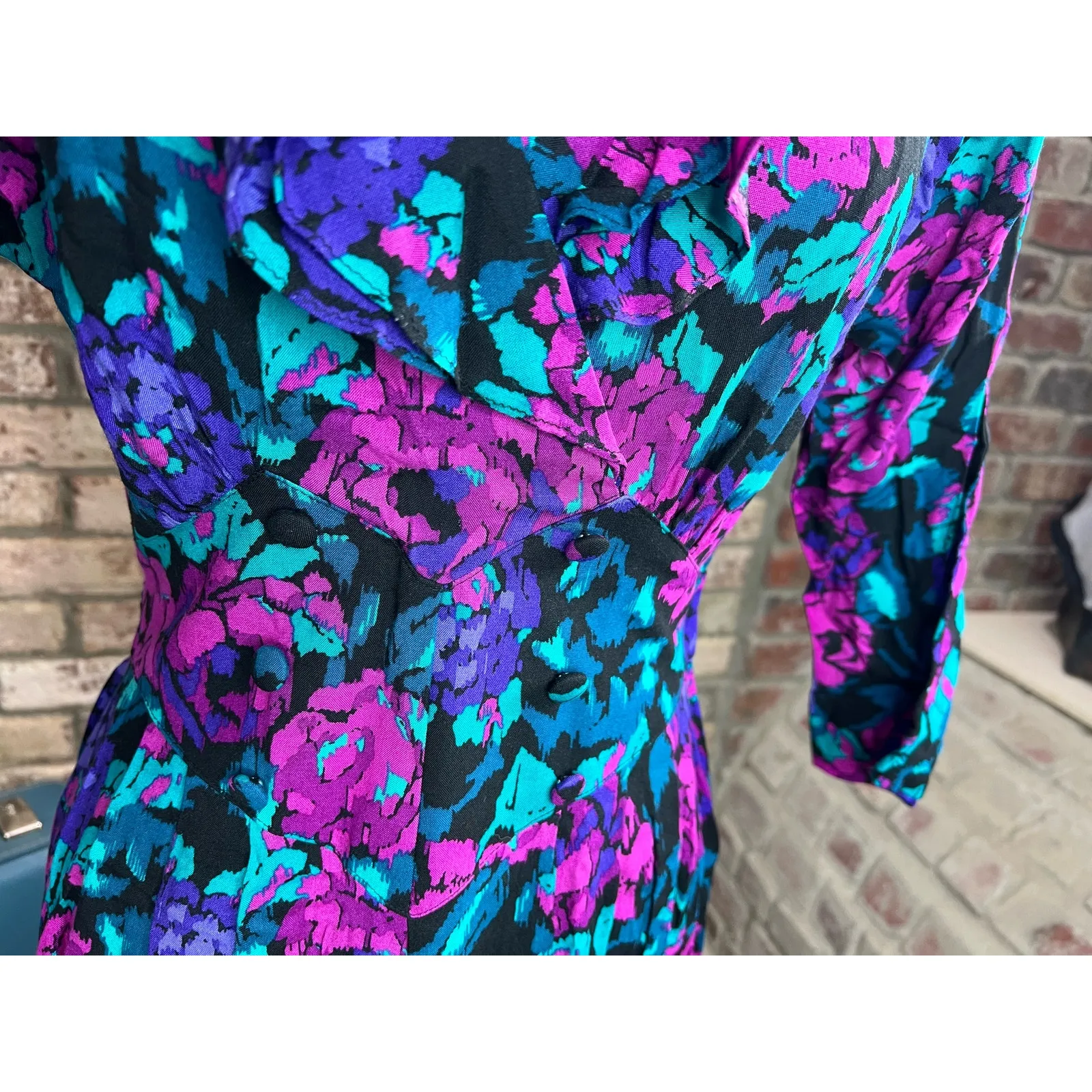 dress fit and flare floral pink purple teal Size 6 - Image 5