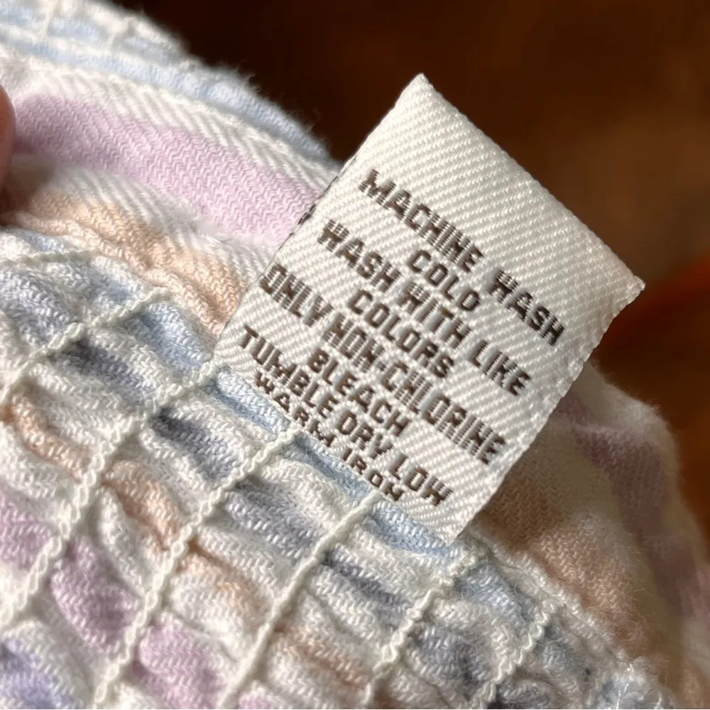 Vintage Havana Pastel Striped Shirred Waist Ruffle crop Top Size M Smocked White Size M - Image 10