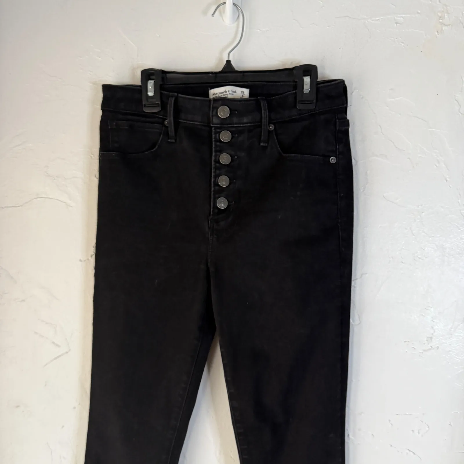 Abercrombie Fitch Black Super Skinny Ankle High Rise Button Fly Raw Hem Jeans 28 - Image 2