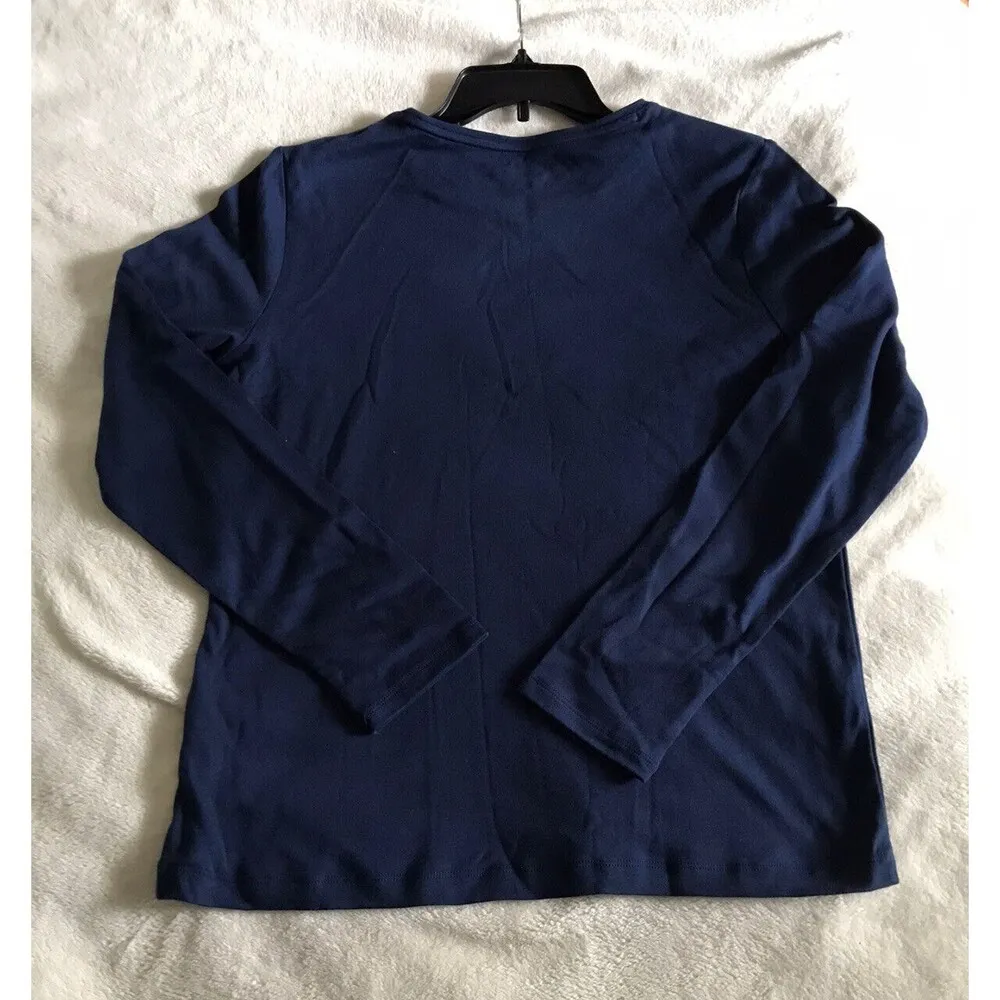 Christmas Dog Top Shirt Sz M New Cotton Navy Blue Long Sleeve - Image 5